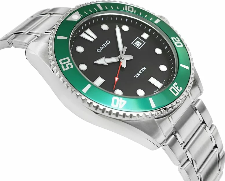 Orë dore për meshkuj Casio, argjendtë-jeshile