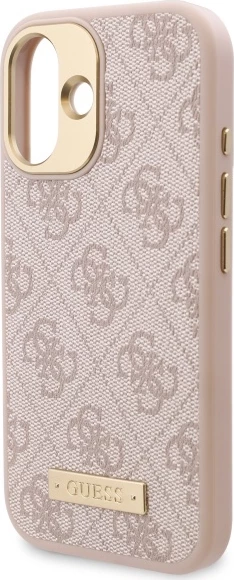 Mbështjellës Guess 4G Logo Plate MagSafe për iPhone 16 Plus, Rozë