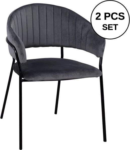 Karrige me krahë Theodore FH8520.01 prej kadifeje gri me kornizë metalike 55x50x82cm, set prej 2 copë