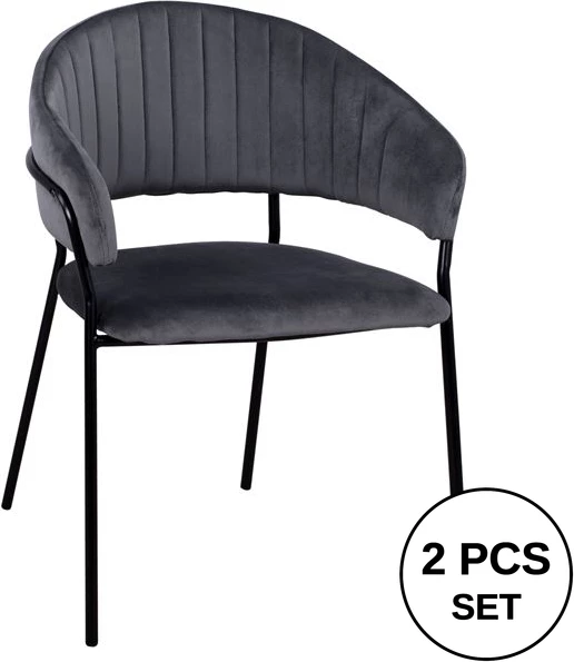 Karrige me krahë Theodore FH8520.01 prej kadifeje gri me kornizë metalike 55x50x82cm, set prej 2 copë