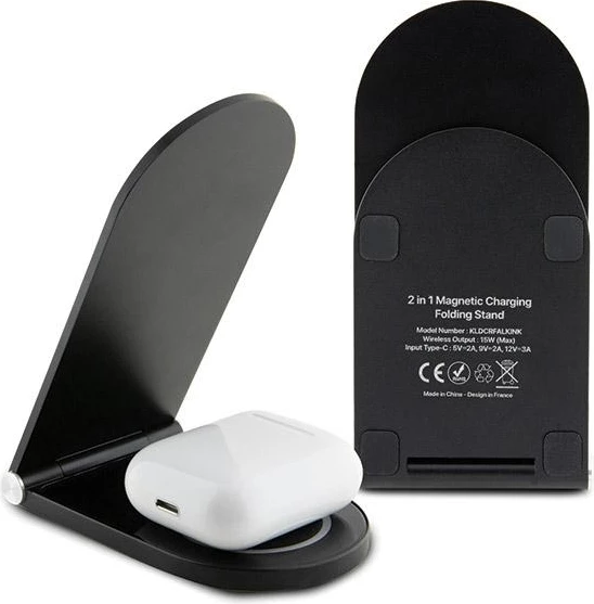 Karikues induktiv Karl Lagerfeld Ikonik MagSafe 2-në-1, 15W, i zi, palosshëm