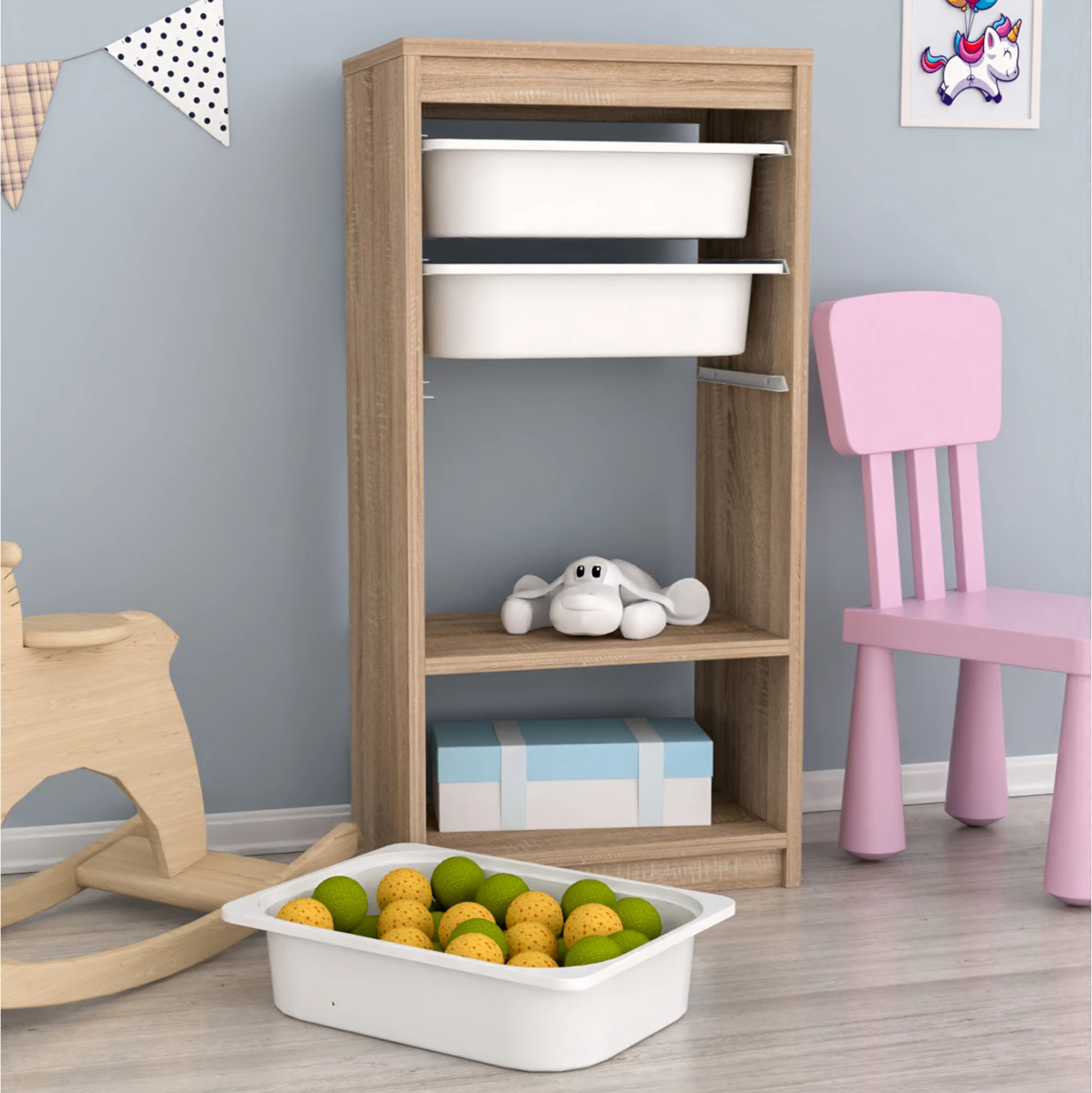 Komodinë SANI FH18198.03 melaminë, ngjyrë sonama-bardhë, 45,5x30x92 cm