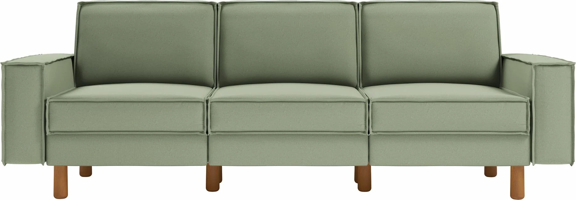 Divan treshe Atelier del Sofa, ngjyrë jeshile deti, këmbë dru arre