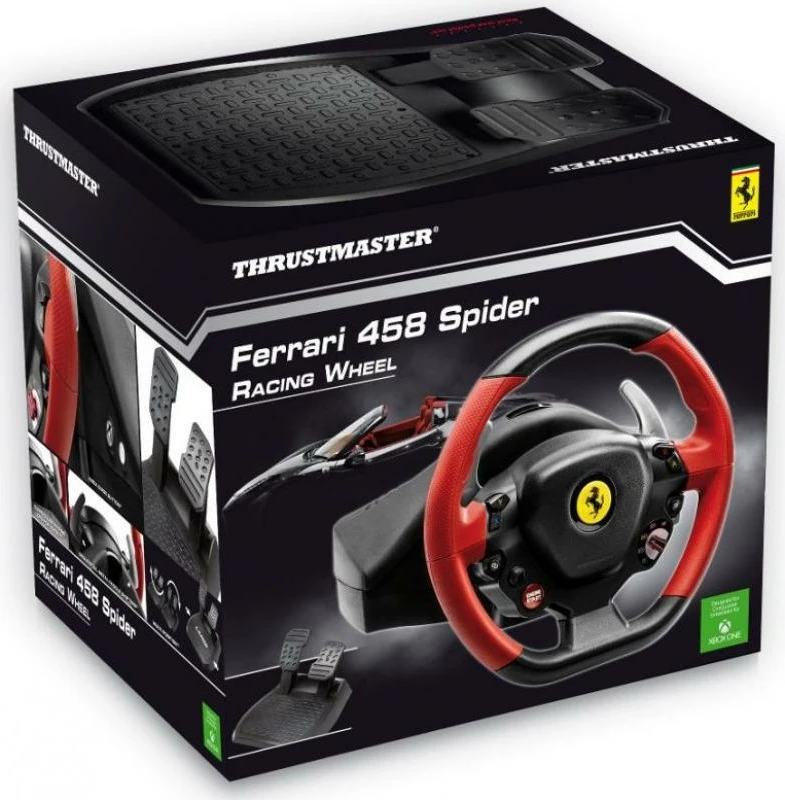 Timon lojrash Thrustmaster Ferrari 458 Spider 4460105 për Xbox One, USB, me pedale, zi e kuqe