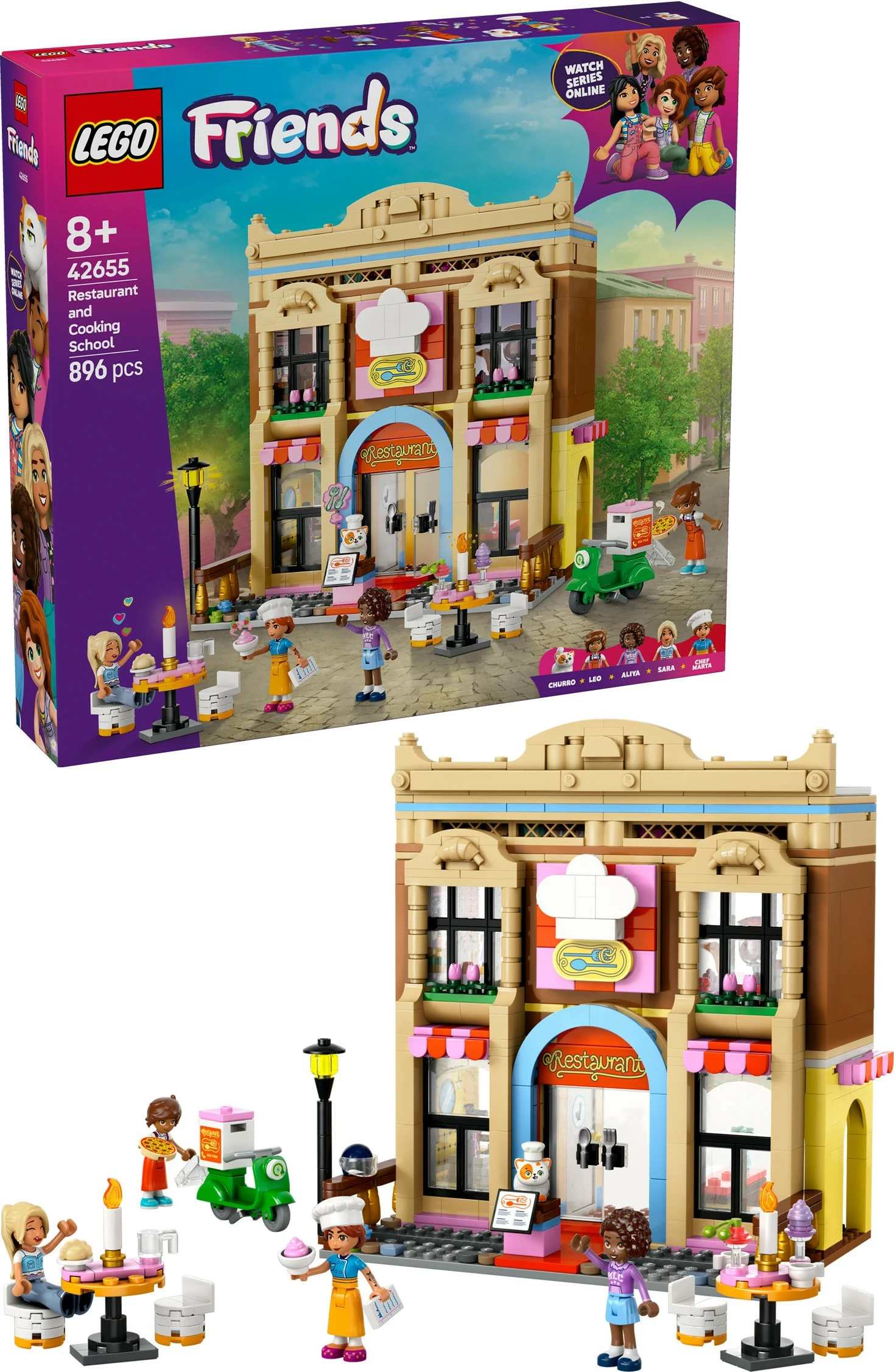 Set ndërtimi LEGO Friends 42655, restorant dhe shkollë gatimi, 896 pjesë, shumëngjyrësh