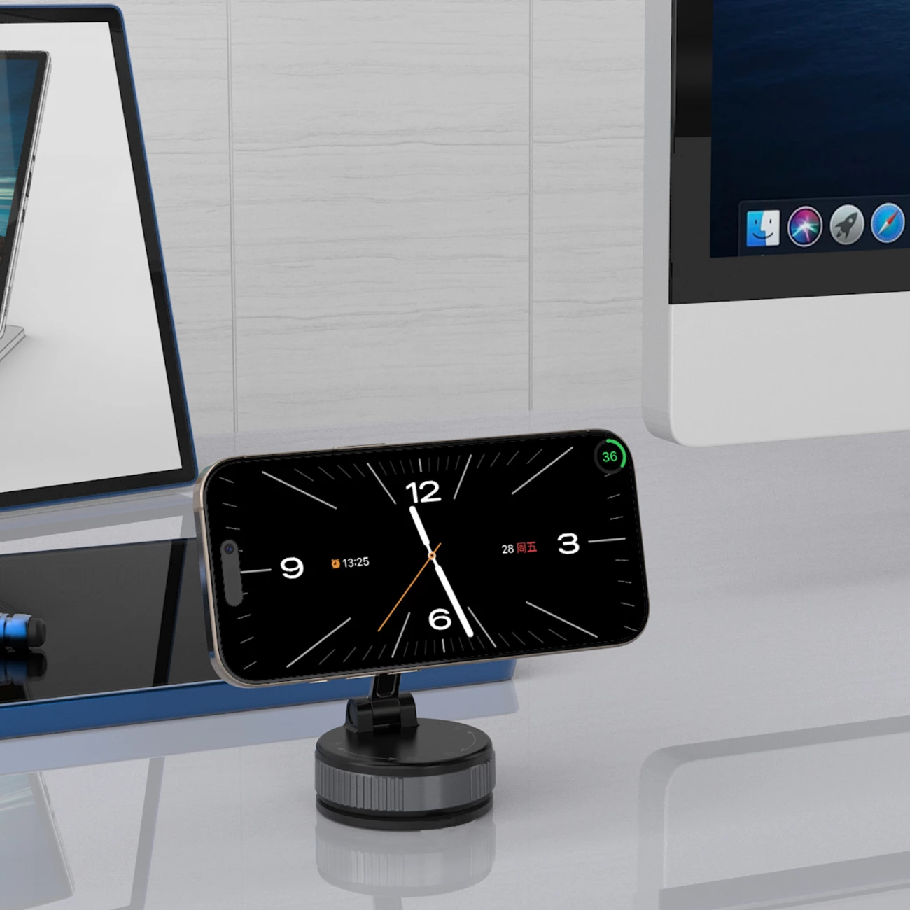 Mbajtës magnetik për makinë, Wozinsky WUSM-01, kupë vakumi me mbyllje rrotulluese, rregullim 360°, kompatibil me MagSafe, për xham ose panel, e zezë