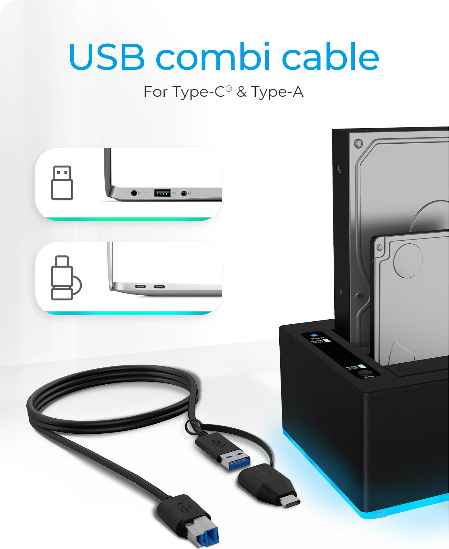 Stacion klonimi ICY BOX IB-127CL-U3, HDD, Serial ATA, 18 TB, USB 3.2, E zezë