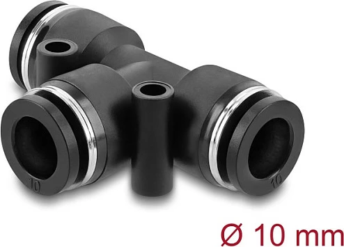 Lidhës pneumatik DeLOCK T 10 mm, me vrima montimi, filetë femër 1 cm, 10 bar, i zi