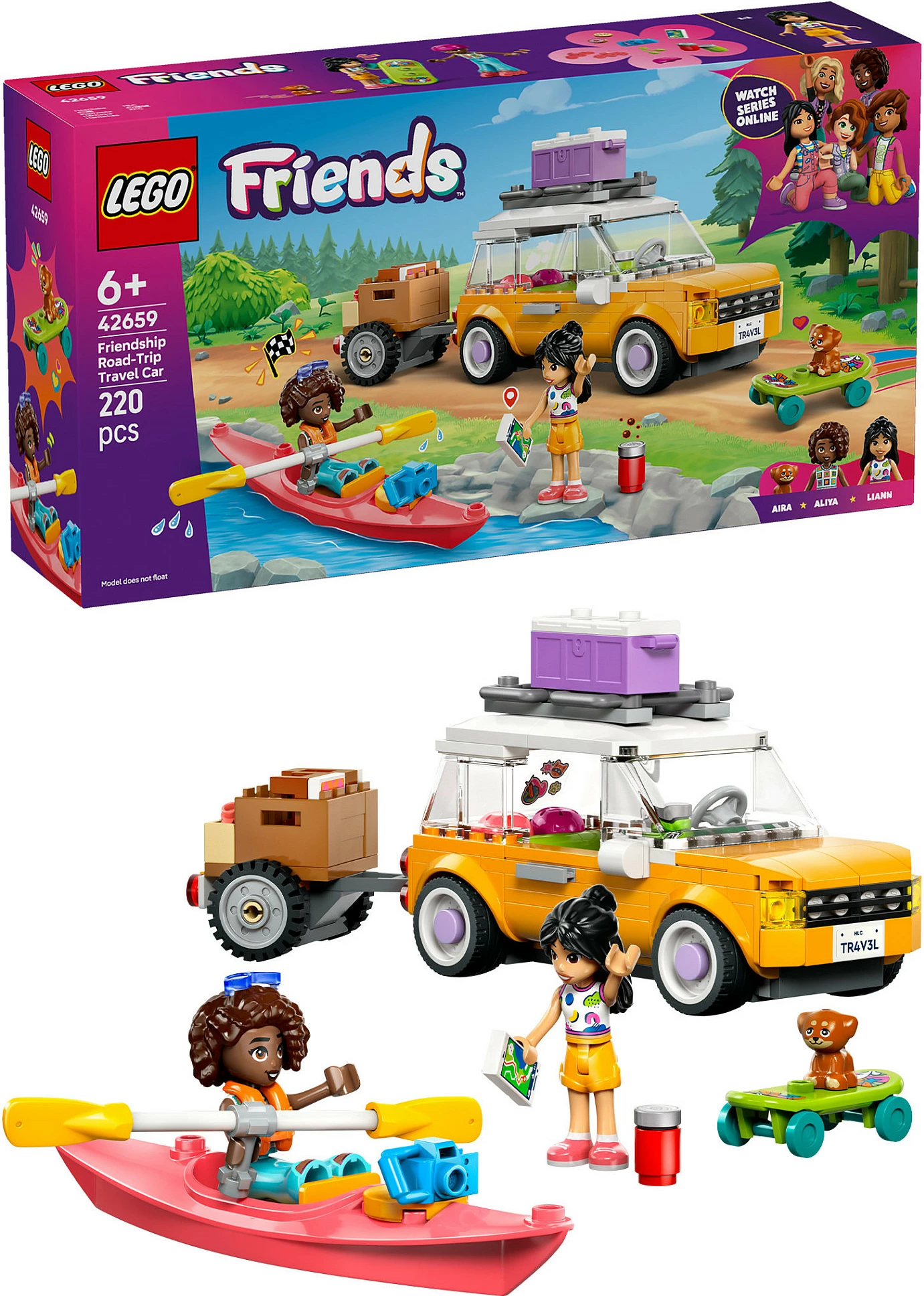 Set ndërtimi LEGO Friends 42659, veturë udhëtimi, 220 copë, e verdhë