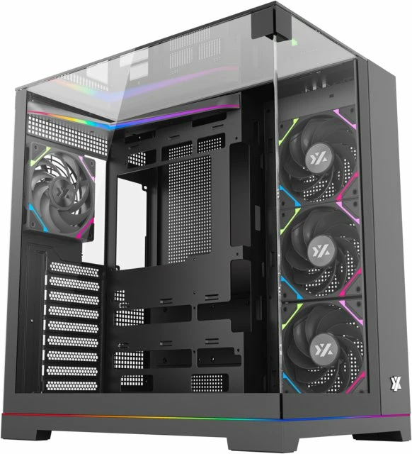 Kasë XYZ PC GEAR Tesseract ARGB X-CS-TESSERACT-B, Midi Tower ATX, 4x ARGB fan, USB-C, xham i temperuar, e zezë