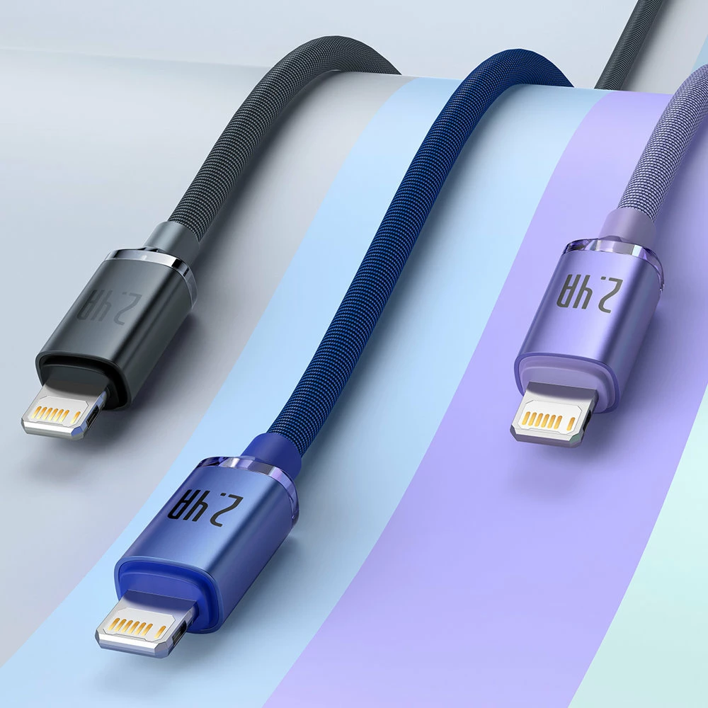 Kabllo karikimi dhe të dhënash Baseus Crystal Shine Series, USB-A në Lightning, 1.2m, 2.4A, vjollcë