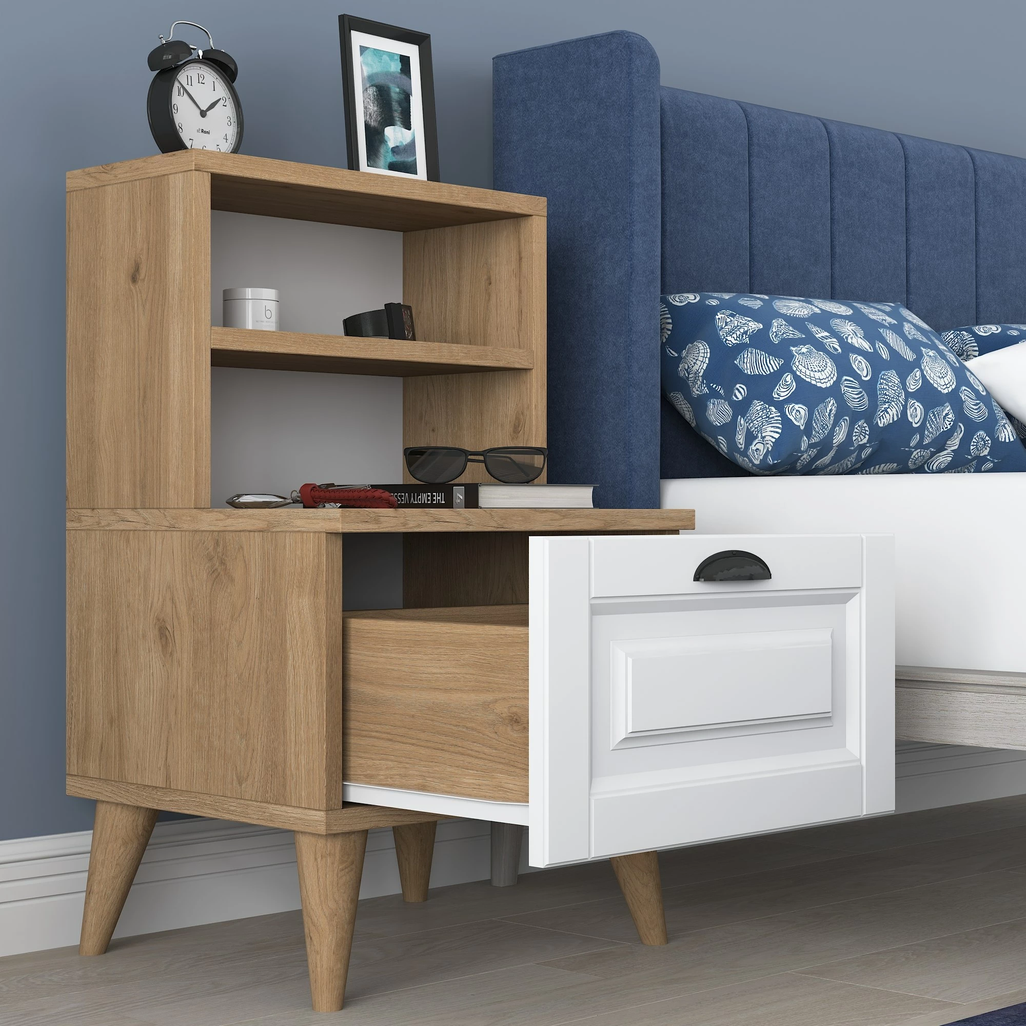 Komodin Hanah Home, BD105 - 2786, ngjyrë arre dhe e bardhë