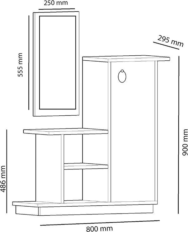 Mobilje hyrëse me pasqyrë Ceel, ngjyrë natyrale-karbon, 80x29.5x90cm