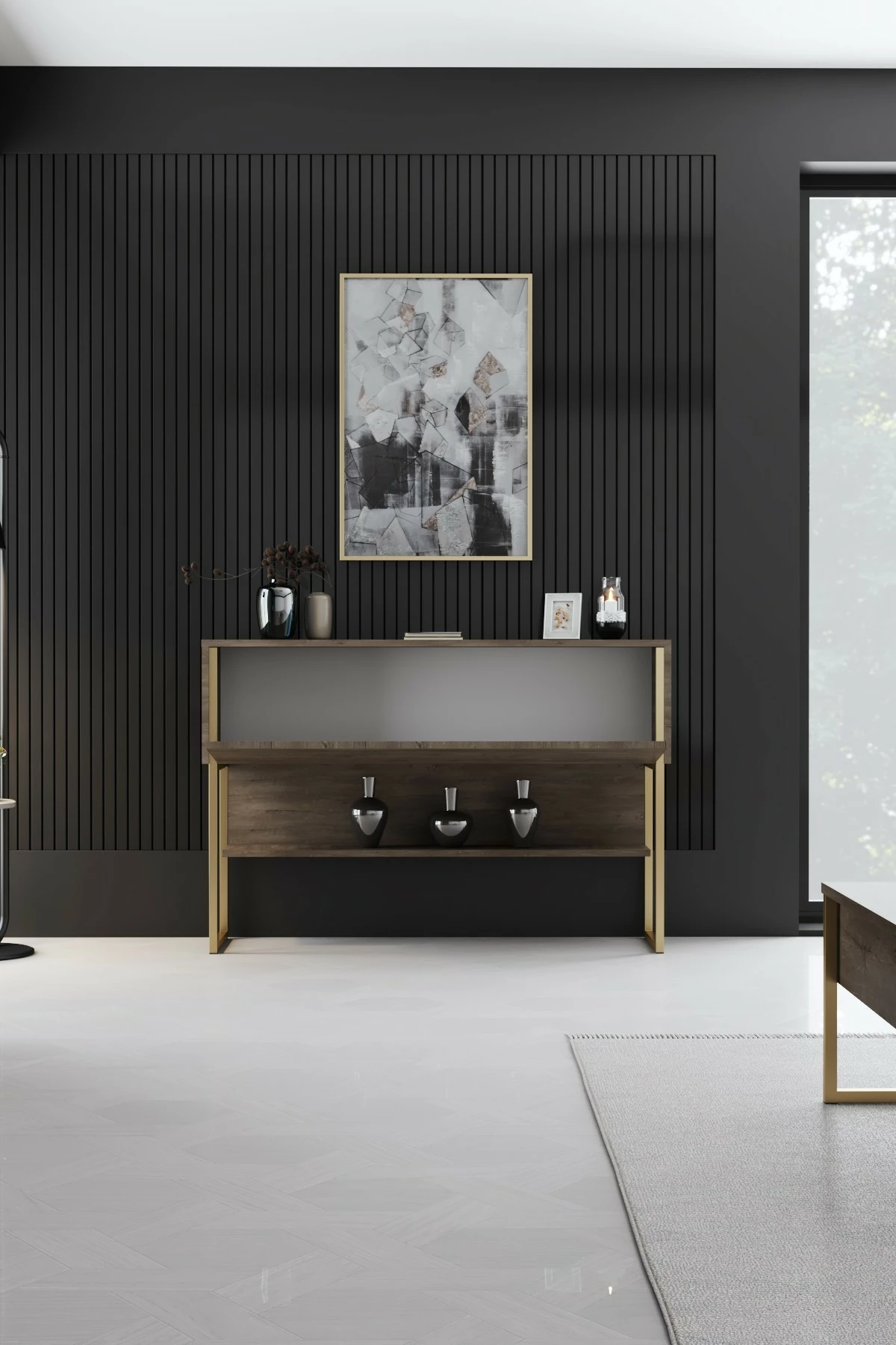 Komodë Hanah Home, Luxe, ngjyrë ari dhe arre