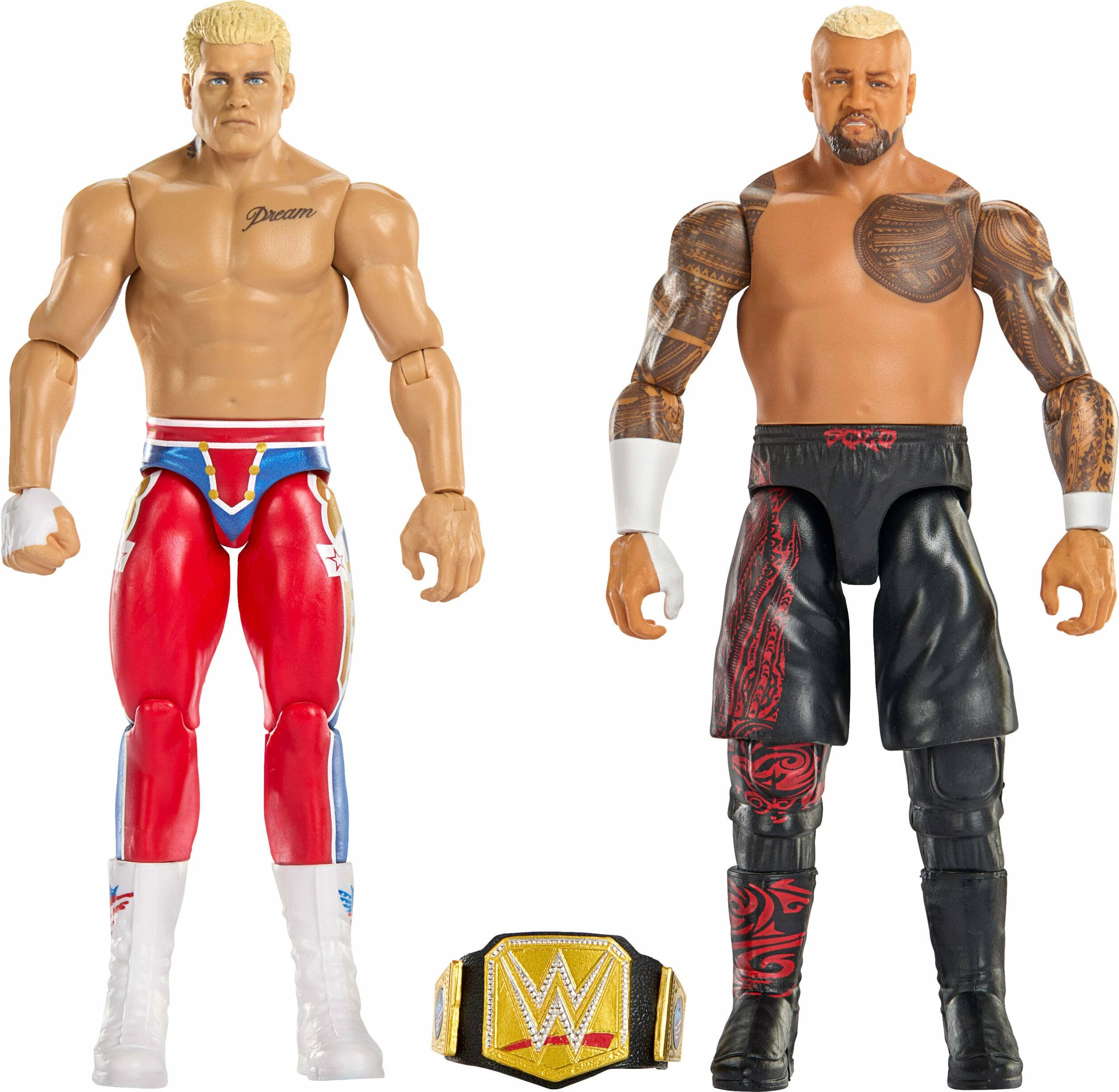 Set figurina WWE Mattel Main Event Showdown JHJ54, Cody Rhodes vs Solo Sikoa, 15 cm, 2 copë