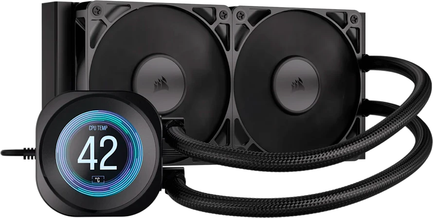 Ftohës i lëngshëm për CPU CORSAIR Nautilus 240 LCD, radiator 240mm, ekran LCD, 72.8 CFM, 420–2100 RPM, i zi