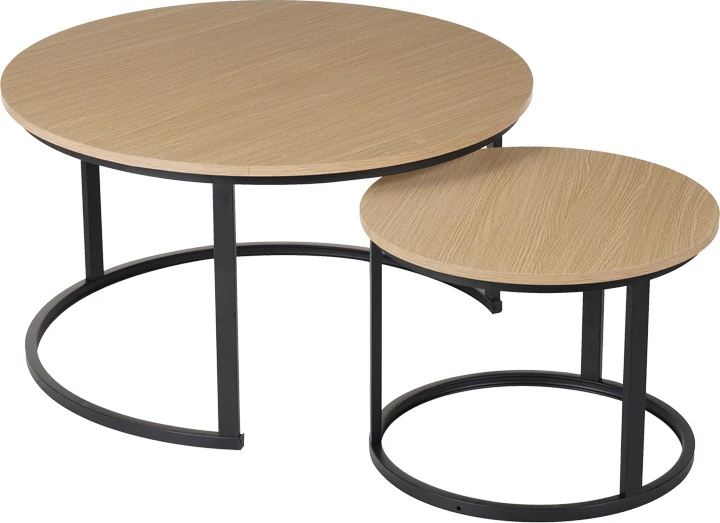 Tavolina kafeje Solme I, 2 copë, ngjyrë lisi, këmbë metalike të zeza