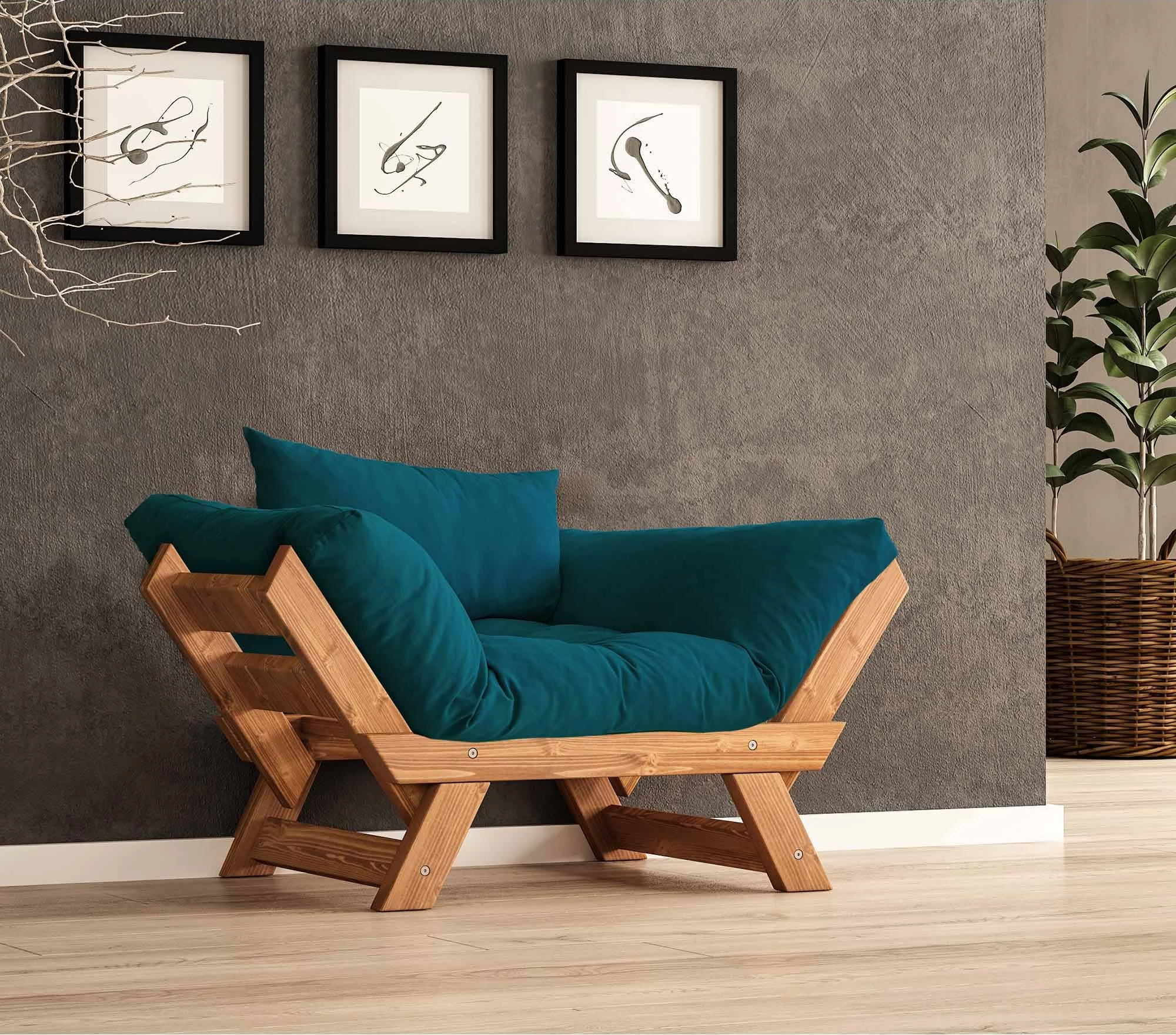 Karrige për kopsht një vend, Skye Decor, CPT8158-140, dru pishe, ngjyrë teak dhe jeshile petrol