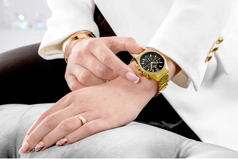 Orë dore femrash Giewont GW3670-B3, e zezë dhe e artë, set