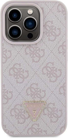 Mbështjellës Guess Leather 4G Triangle Strass për iPhone 15 Pro, Rozë