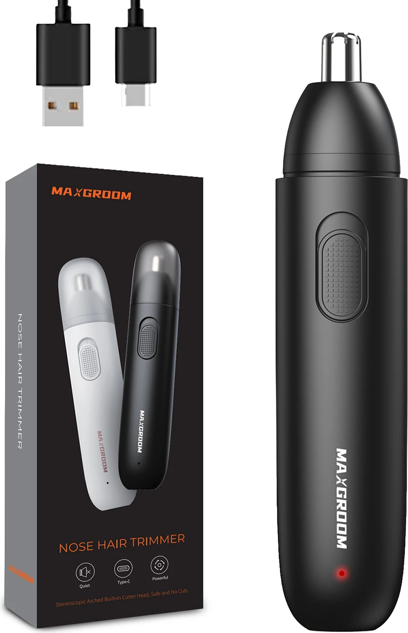 Trimer për hundë, veshë dhe vetulla MAXGROOM GT2220A, karikim USB-C, bateri 120 mAh, 8000 rpm, set me kabllo e kapak, i zi