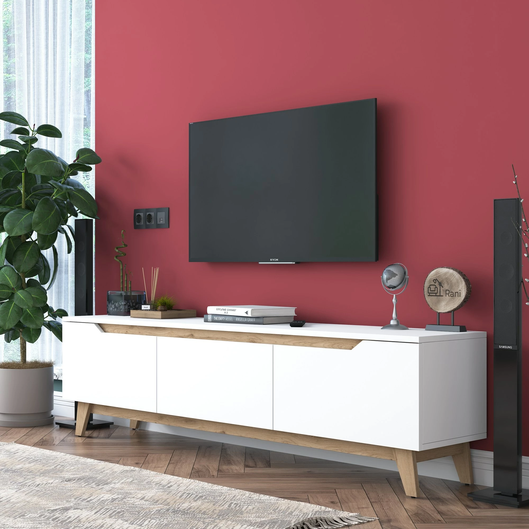 Komodë TV Hanah Home, D1 - 2472, ngjyrë e bardhë dhe arre