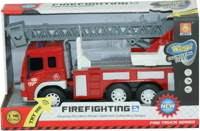 Lodër kamion zjarrfikës, Madej, 071925, me dritë e zë, shkallë 1:16, me bateri, gri/kuq/bardhë