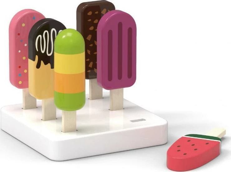 Set lodër akullore druri Viga Toys, 6 copë me bazë, shumëngjyrëshe