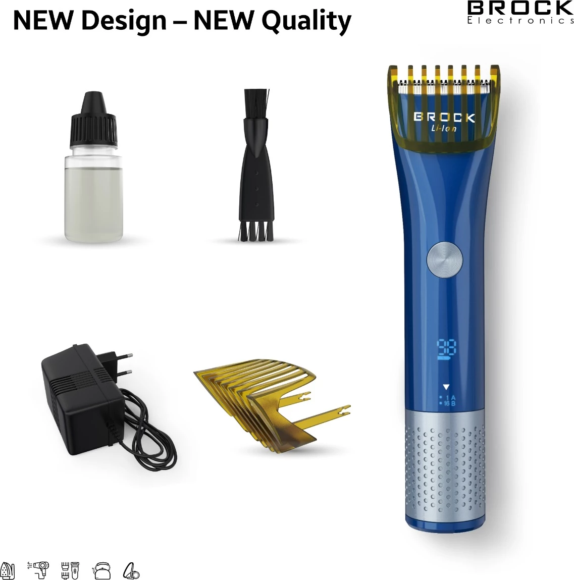 Makinë qethëse flokësh Brock BHC 3001, pa kabllo, bateri 600mAh, IPX6, e zezë/blue/silver