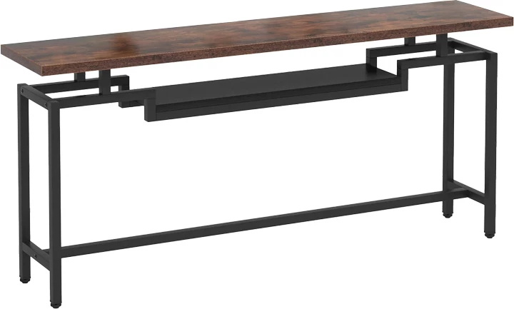 Konsolë Onole, metal i zi, dru arre, 180x35x82cm