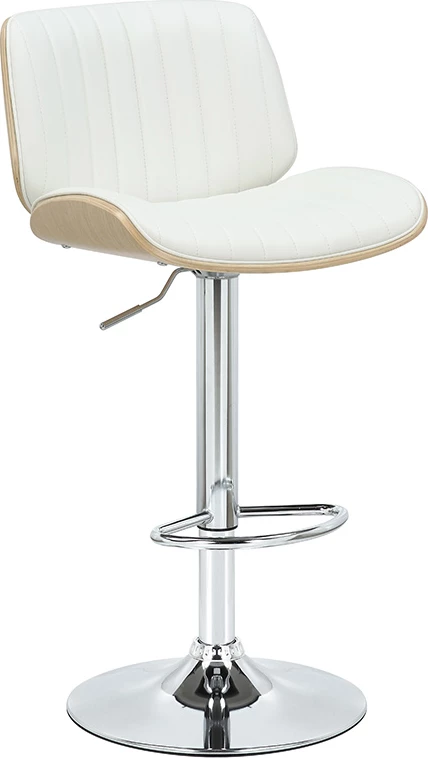 Karrige për bar Fern, palosëse, lëkurë artificiale e bardhë, dru natyral, metal krom, 48x50x88/108cm