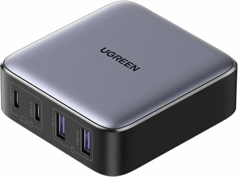 Karikues GaN UGREEN Nexode 65W, 2x USB-C, 2x USB-A, PD 3.0/QC4+, gri e errët