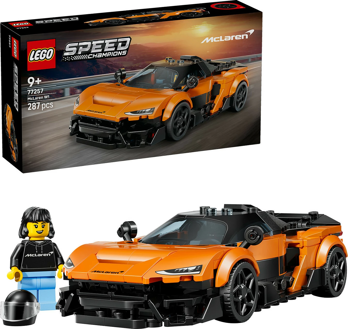 Set ndërtimi LEGO Speed Champions McLaren W1 77257, 287 copë, 9+, portokalli/zi