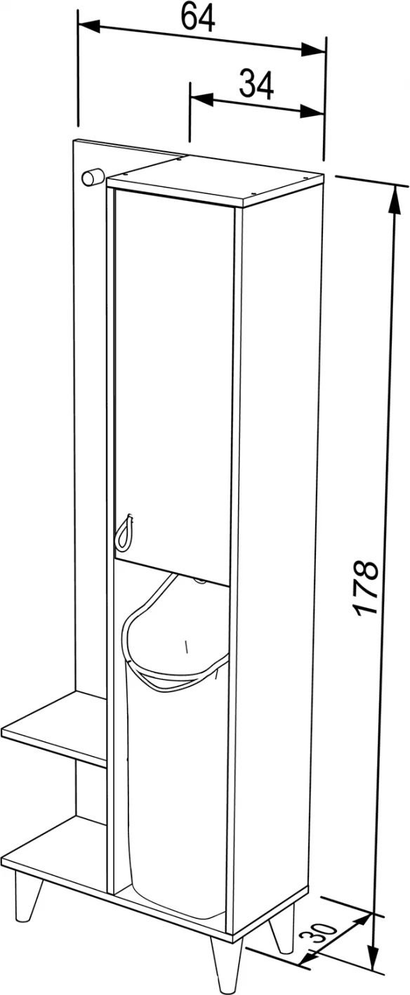 Mobilje banjoje prej melamine me shportë FH178, ngjyrë e bardhë dhe sonama, 64x30x178Y cm