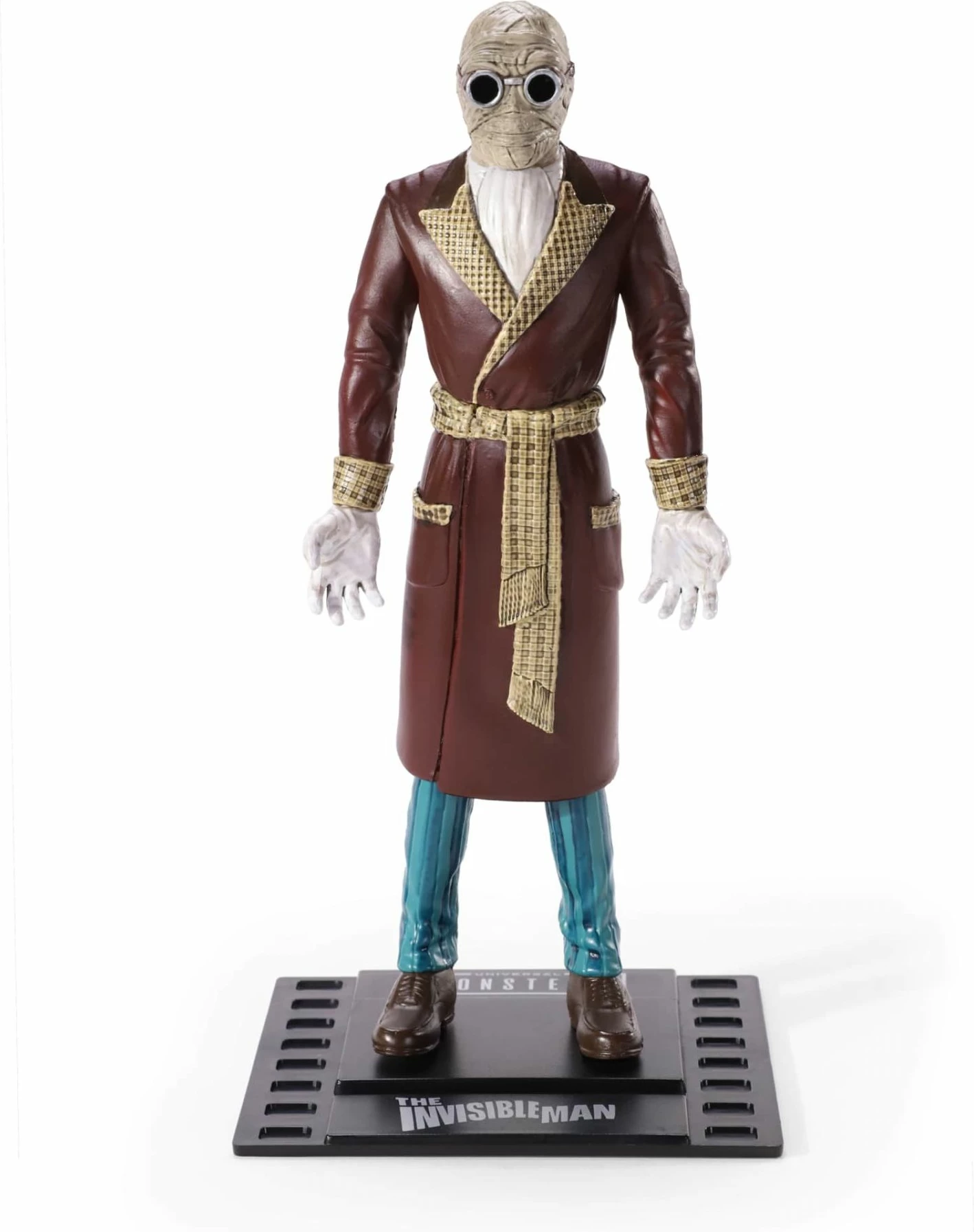Figurinë koleksionuese e lakueshme NOBLE COLLECTION Bendyfigs Universal Monsters The Invisible Man 19 cm, me stand