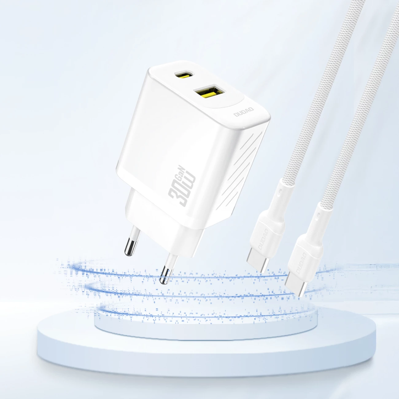 Karikues muri, Dudao, A27TEU, GaN PD 30W, 2 porta USB-C + USB-A, prizë EU, i bardhë