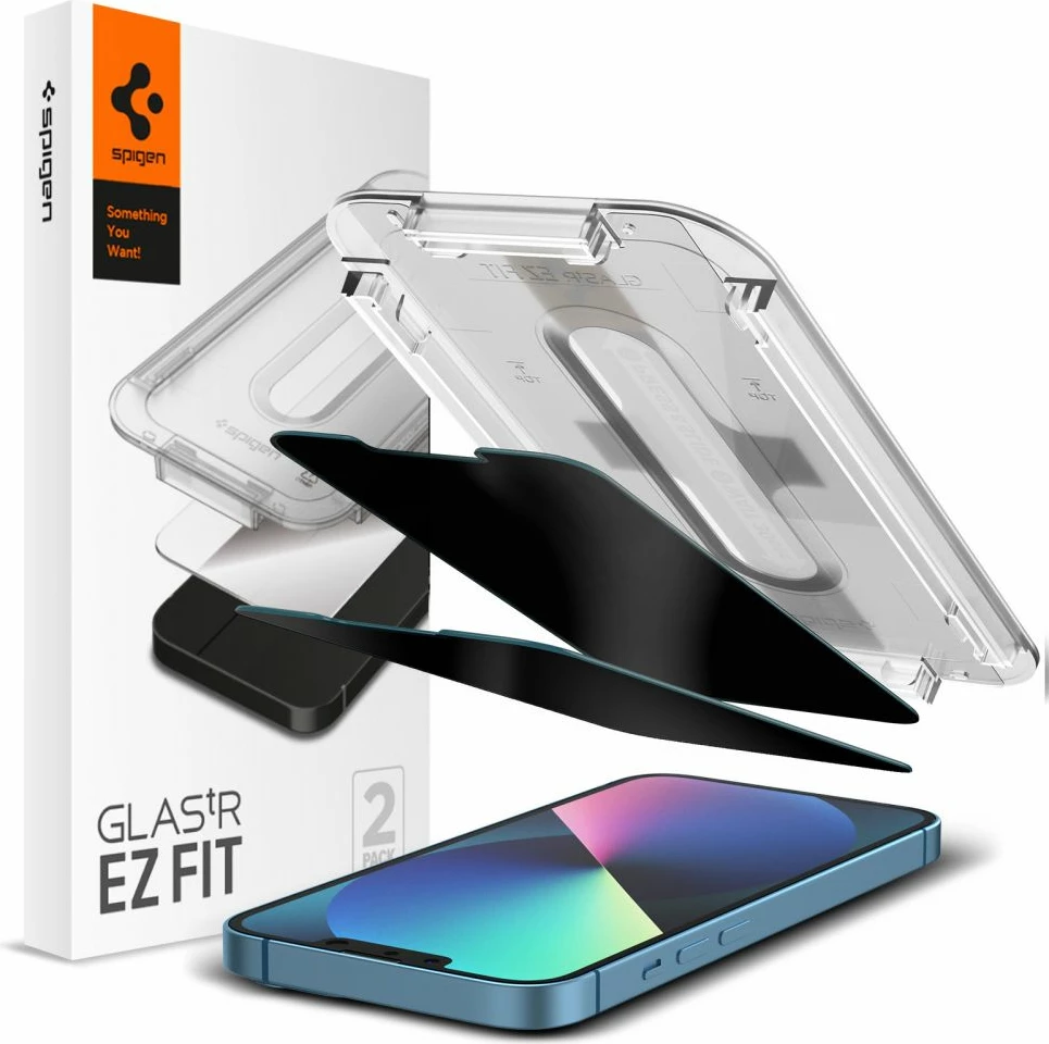 Xham mbrojtës privatësie i kalitur Spigen Glas.tR EZ Fit për iPhone 13/13 Pro/14/16e/17e, 2 copë