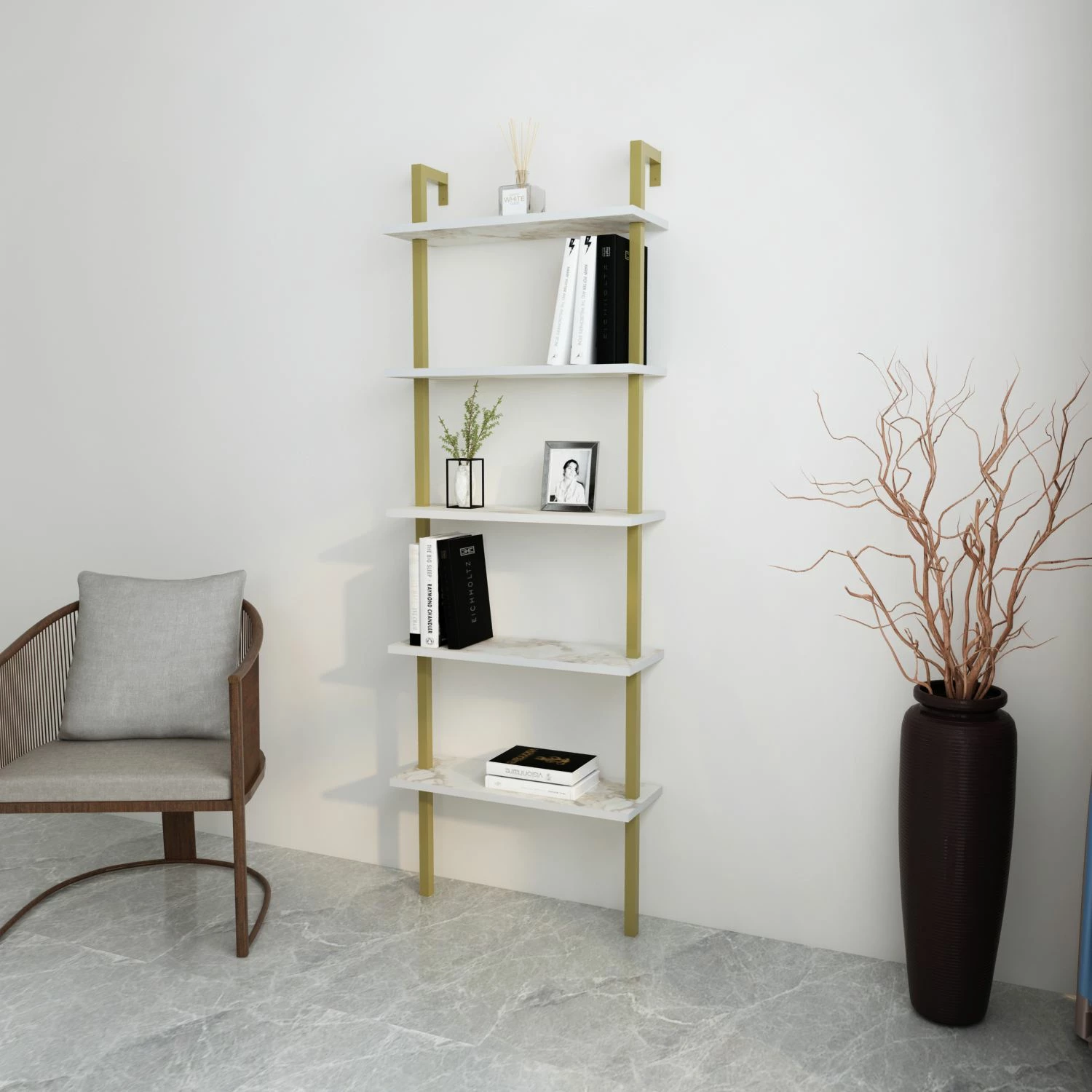 Raft librash Hanah Home, Piante, bardhë, ari