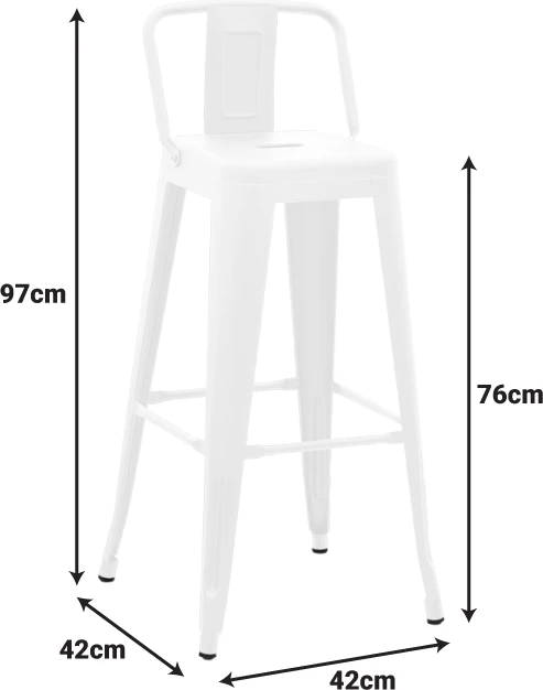 Karrige për bar me mbështetëse Utopia, metal i bardhë mat, 42x42x97cm