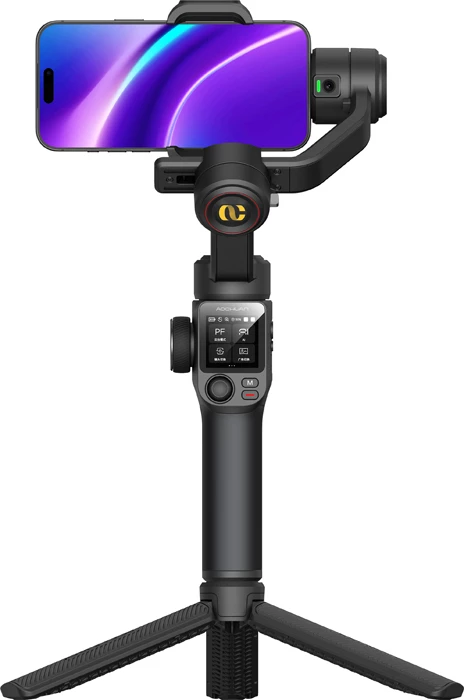 Gimbal stabilizator AOCHUAN Smart S3, 3-aks, AI Sensor, 360° tracking, dritë LED, set me tripod + çantë, i zi