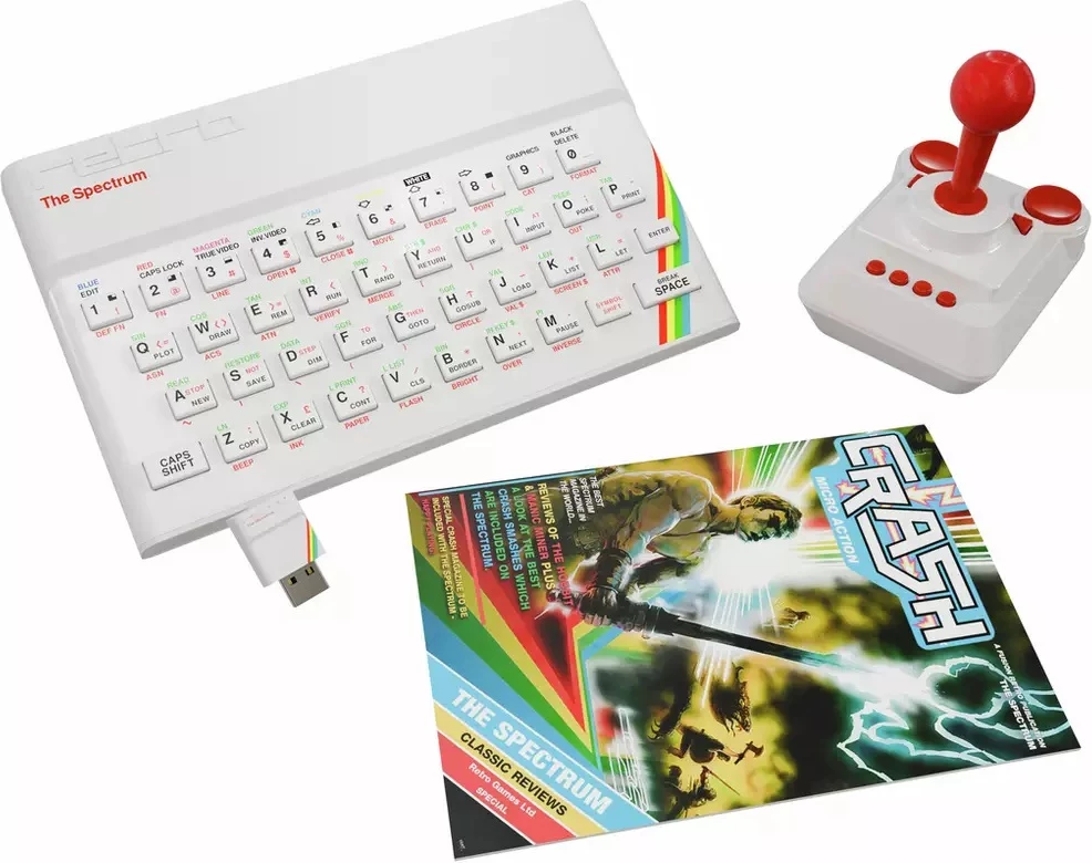 Konsolë retro Plaion The Spectrum White Edition Limited Edition, 48 lojëra të instaluara, USB-C, set me joystick + USB stick + revistë, e bardhë