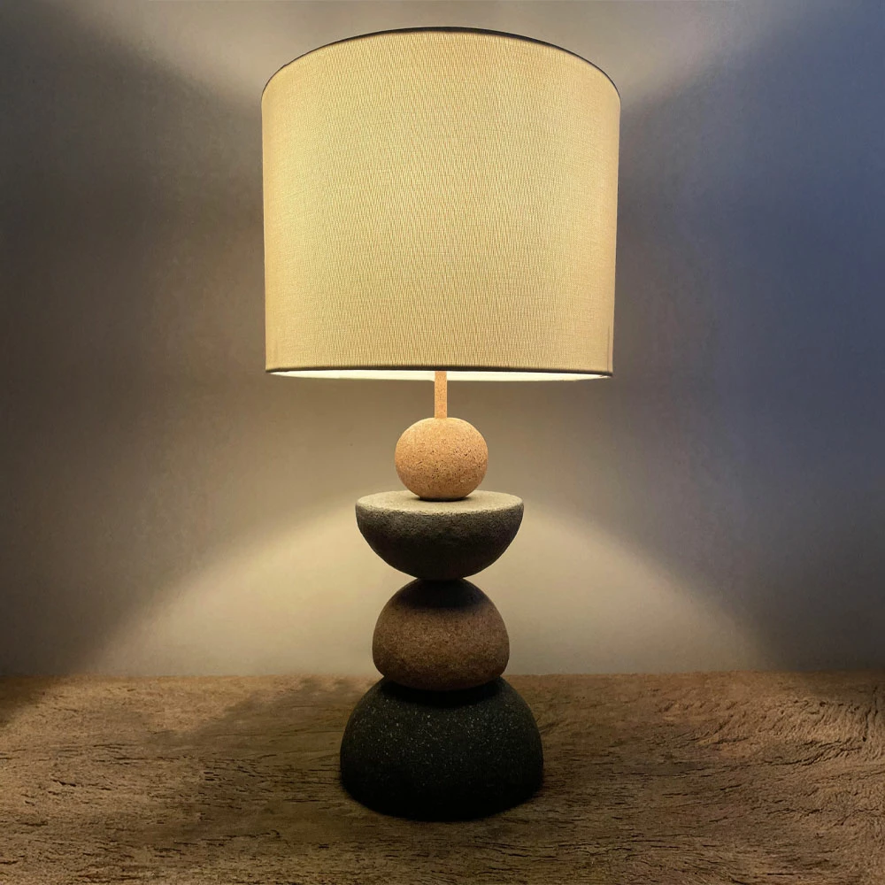 Llambë tavoline ZENSTONE A, bazë me ngjyra të ndryshme, abazhuri prej pëlhure të bardhë, 25.5x25.5x49cm