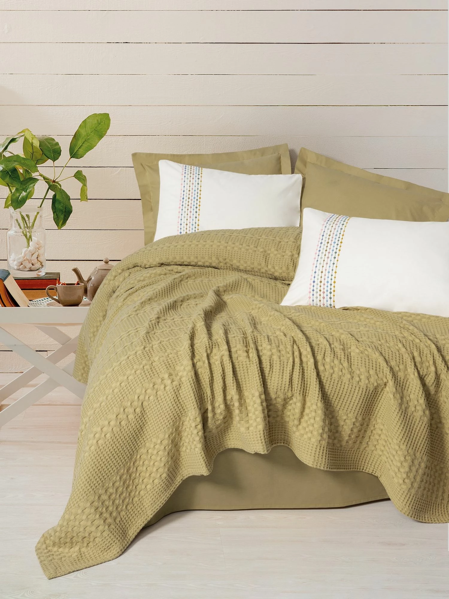 Set piké dopio, ngjyrë mustard, L'Essentiel Linge de Maison