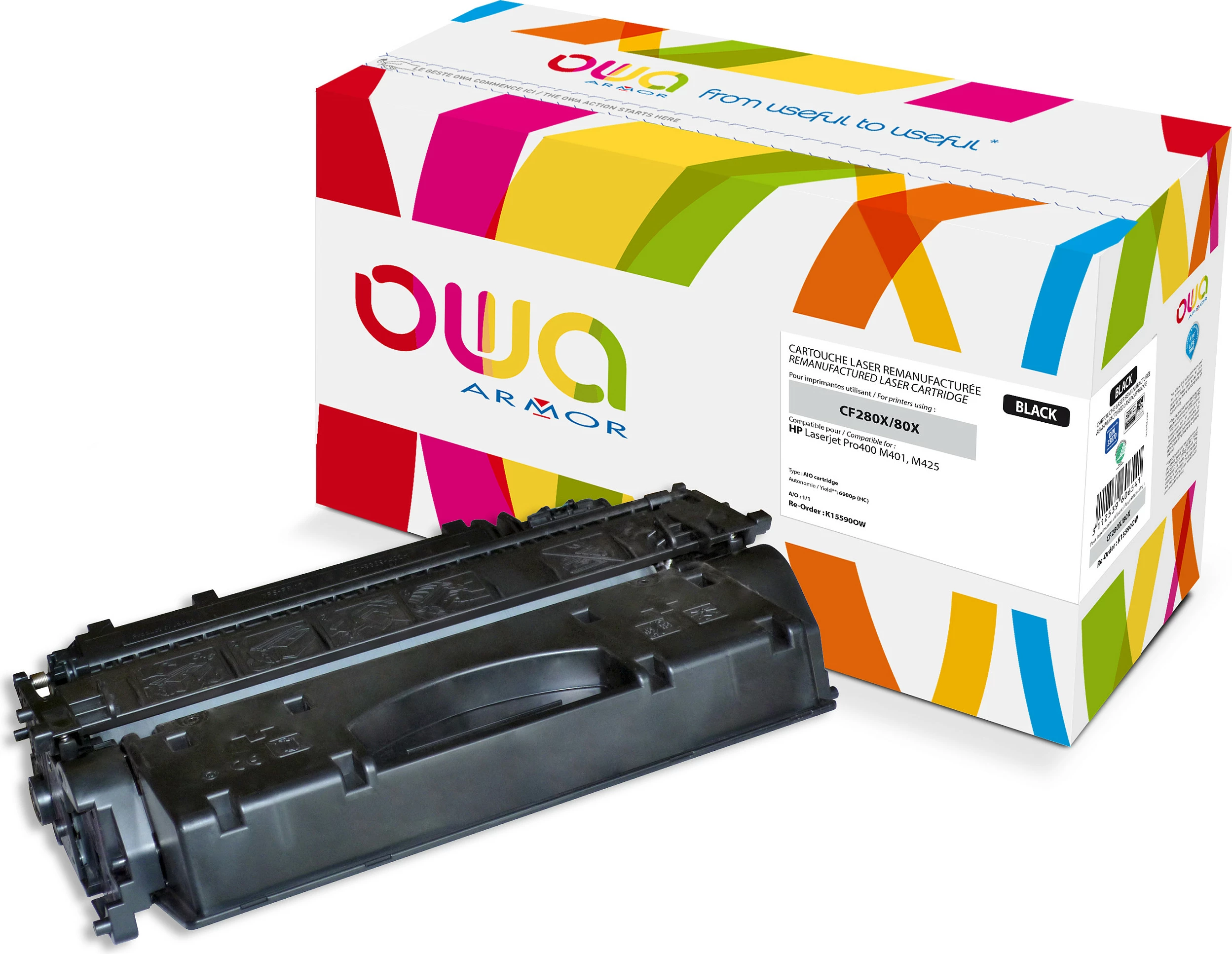 Toner ARMOR OWA CF280X (K15590OW) për HP LaserJet Pro 400 M401/M425, 6900 faqe, i zi