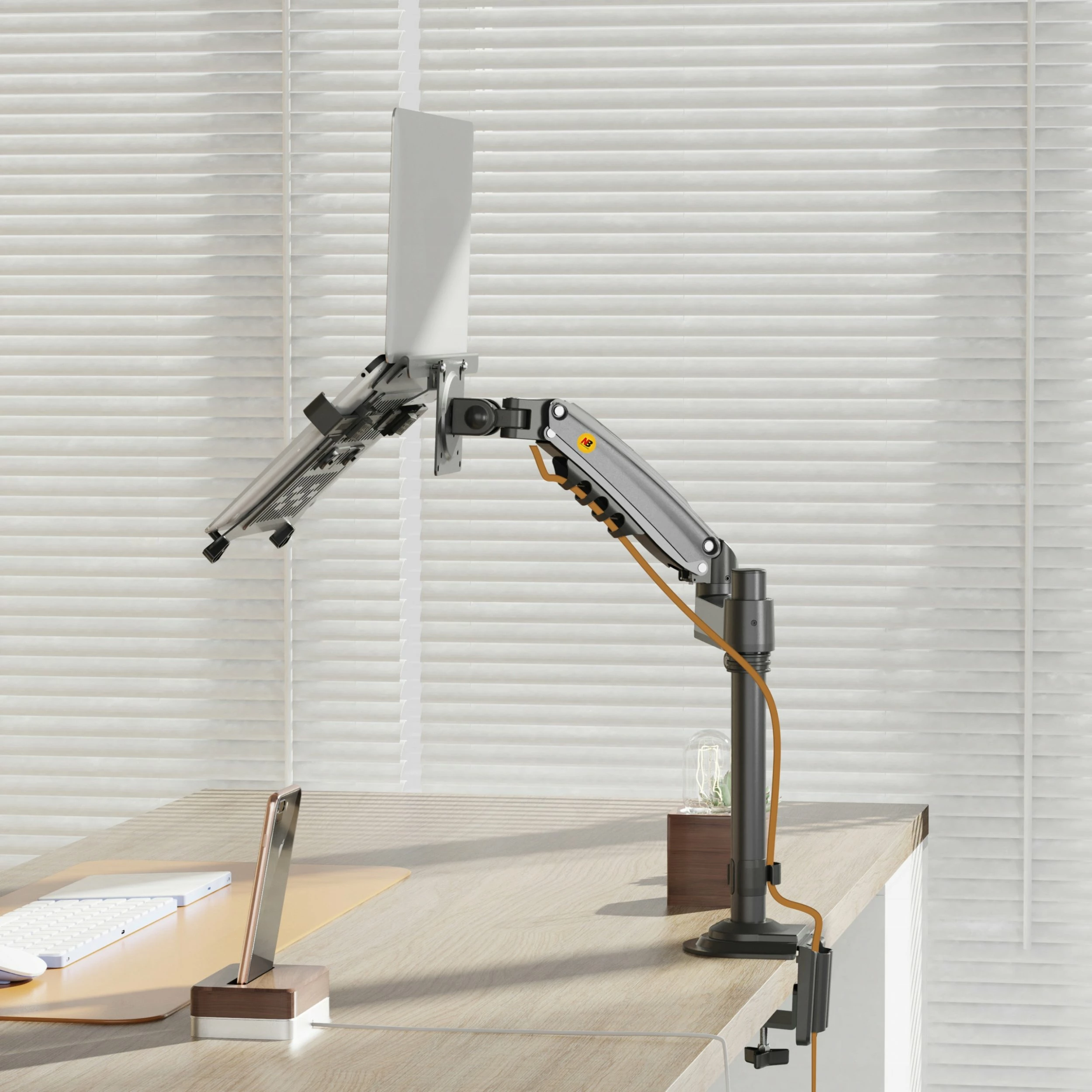 Mbajtëse tavoline ergonomike për laptop/monitor North Bayou H100-FP, rregullim 3D, gas spring, VESA 75x75/100x100, gri/zezë