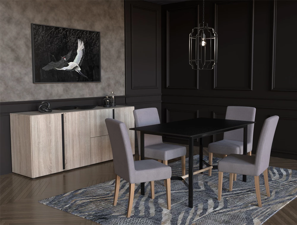 Pikturë dekorative me lejlekë, kanavacë, kornizë druri, 123x83x5cm, ngjyrë e zezë, gri, e bardhë