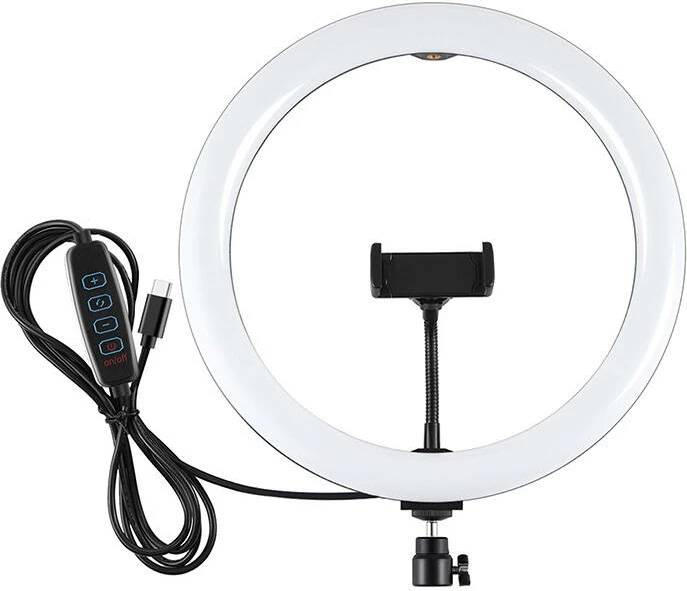 Ring light Puluz PU656B me mbajtëse telefoni, rregullim intensiteti, 30cm, bardhë