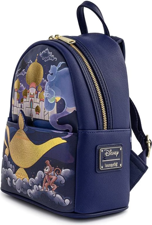 Çantë shpine mini Loungefly Disney Jasmine Castle, lëkurë vegane PU, 22.8 x 26.6 x 11.4 cm, blu e errët