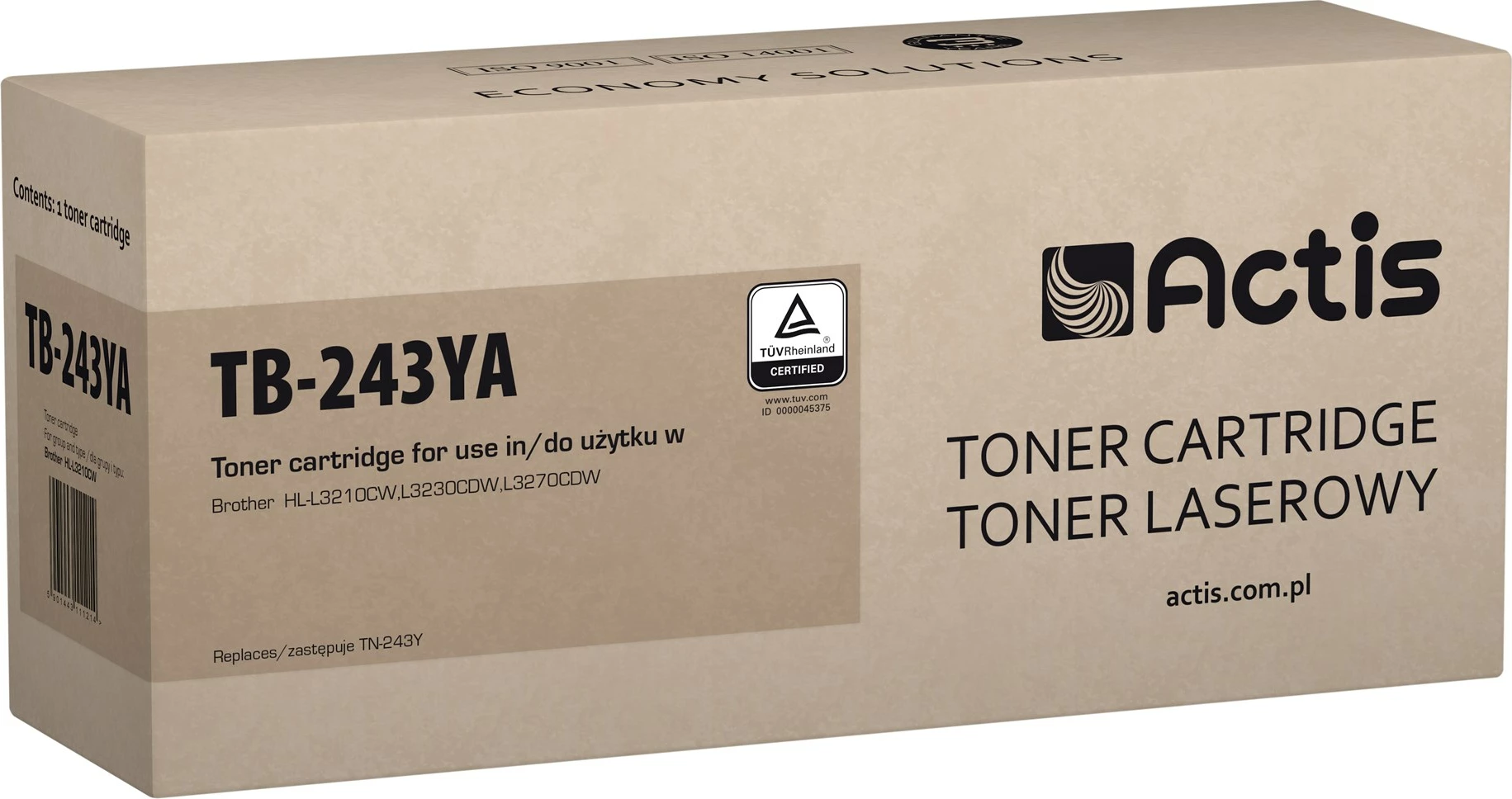 Toner zëvendësues Actis TB-243YA për printerë Brother, i verdhë