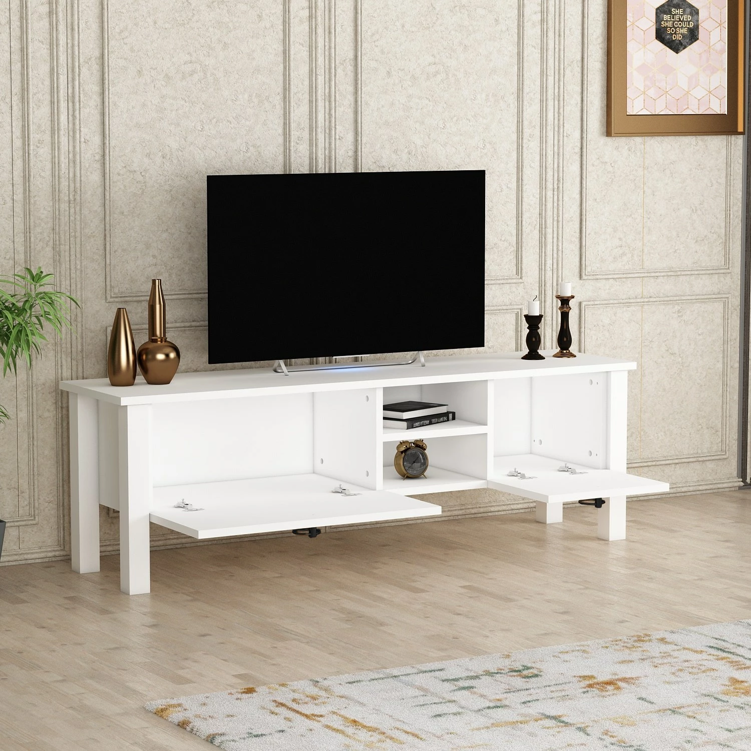 Komodë TV Hanah Home, ngjyrë rozë-bardhë
